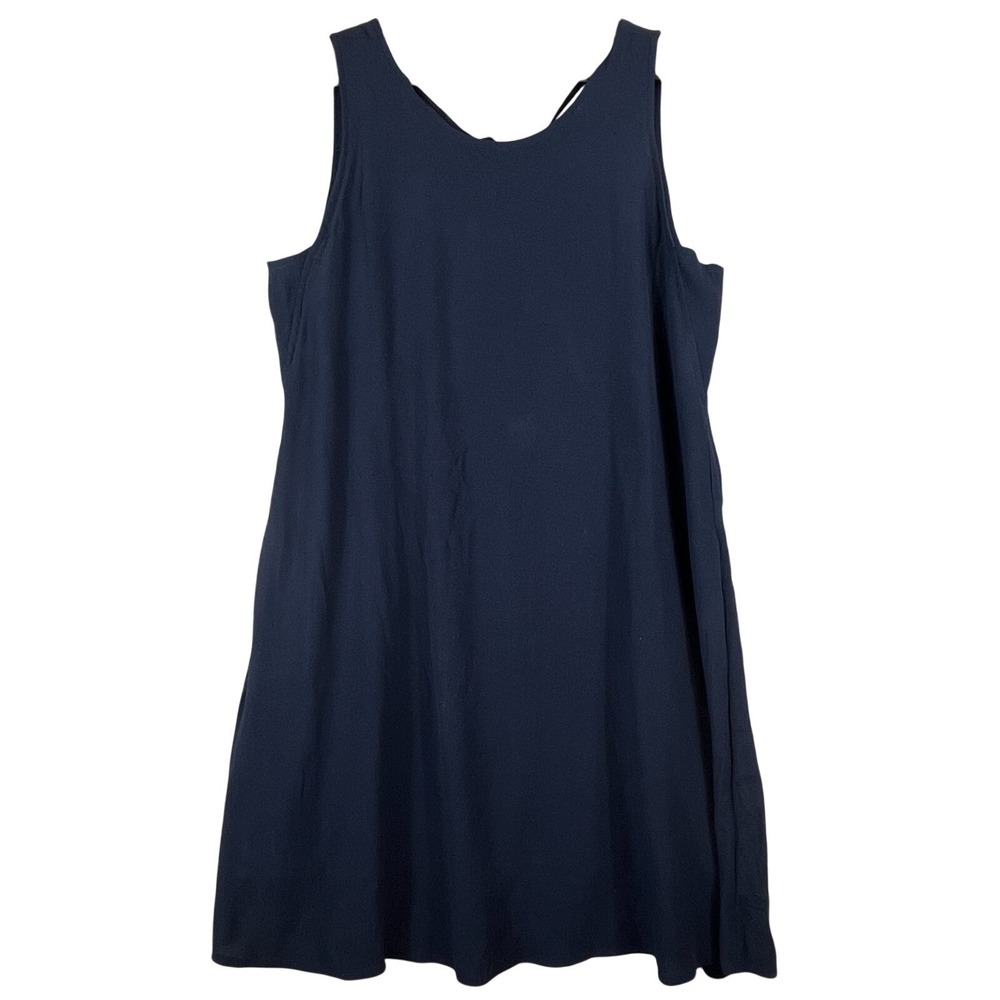 Gap M Navy Blue Sleeveless Swing Dress Tie Back Lined Pockets Casual Beachy